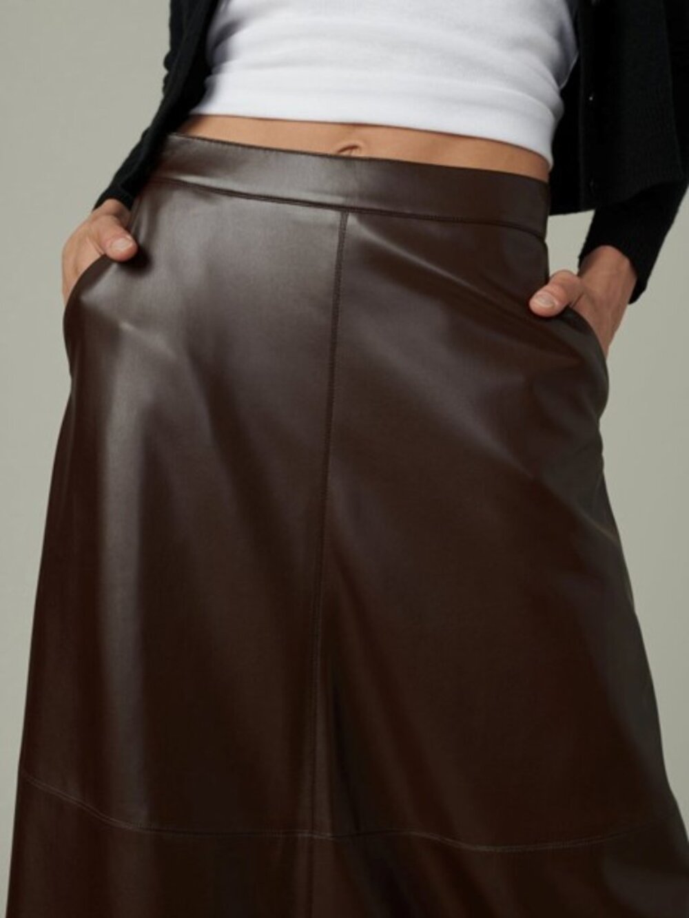 Joe's Jeans x Dani Michelle The Tavi Vegan Leather Midi Skirt - Coffee Bean - 4 - Picture 5 of 9
